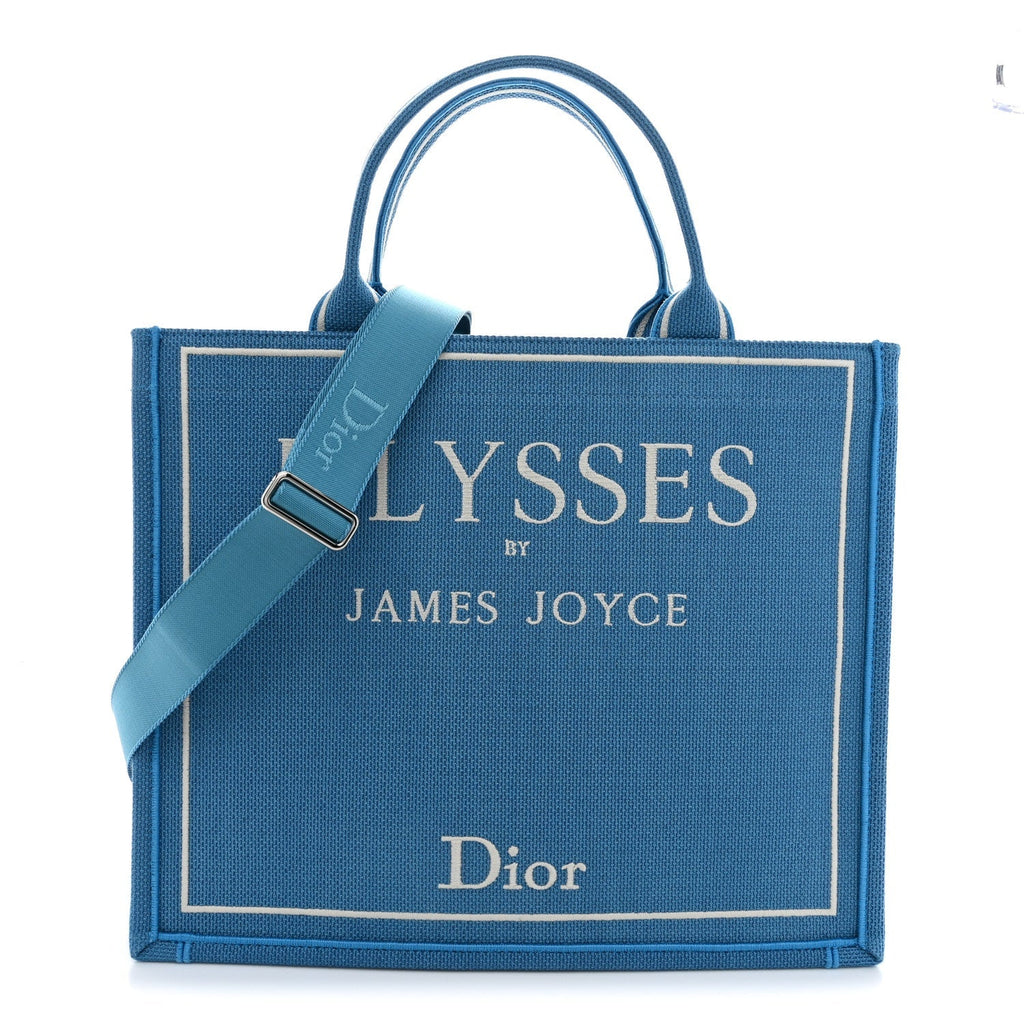 Cotton Toile De Jouy Oblique Embroidered Ulysses Dior Medium Book Tote With Strap Light Blue White