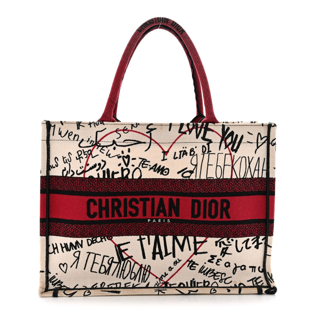 Canvas Embroidered Medium Dioramour Graffiti Book Tote Latte Multicolor