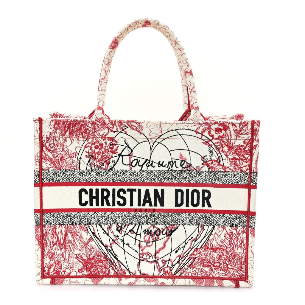Canvas Embroidered Medium Dioramour D-Royaume Book Tote Red Multicolor