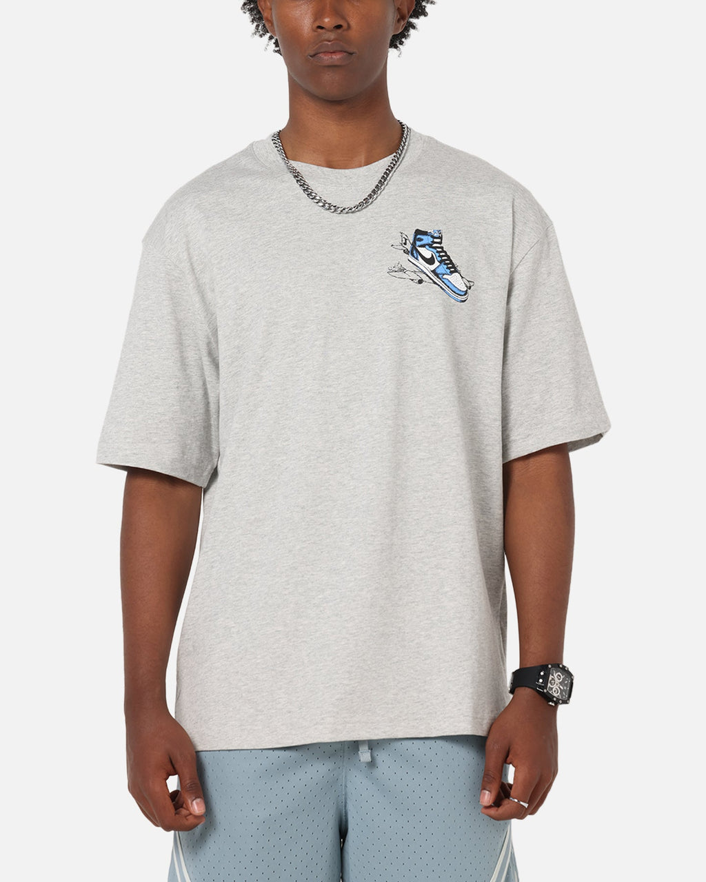 HOT Products Jordan AJ1 North Carolina T-Shirt Grey Heather/White