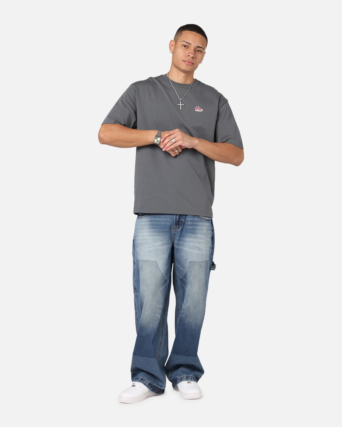 HOT Products Jordan Brand Sneaker Patch Crewneck T-Shirt Black/Grey