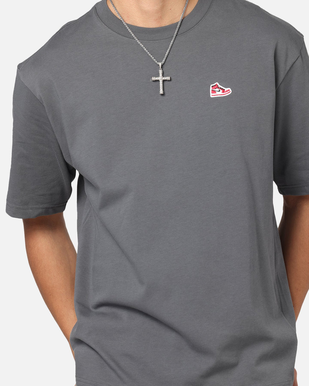 HOT Products Jordan Brand Sneaker Patch Crewneck T-Shirt Black/Grey