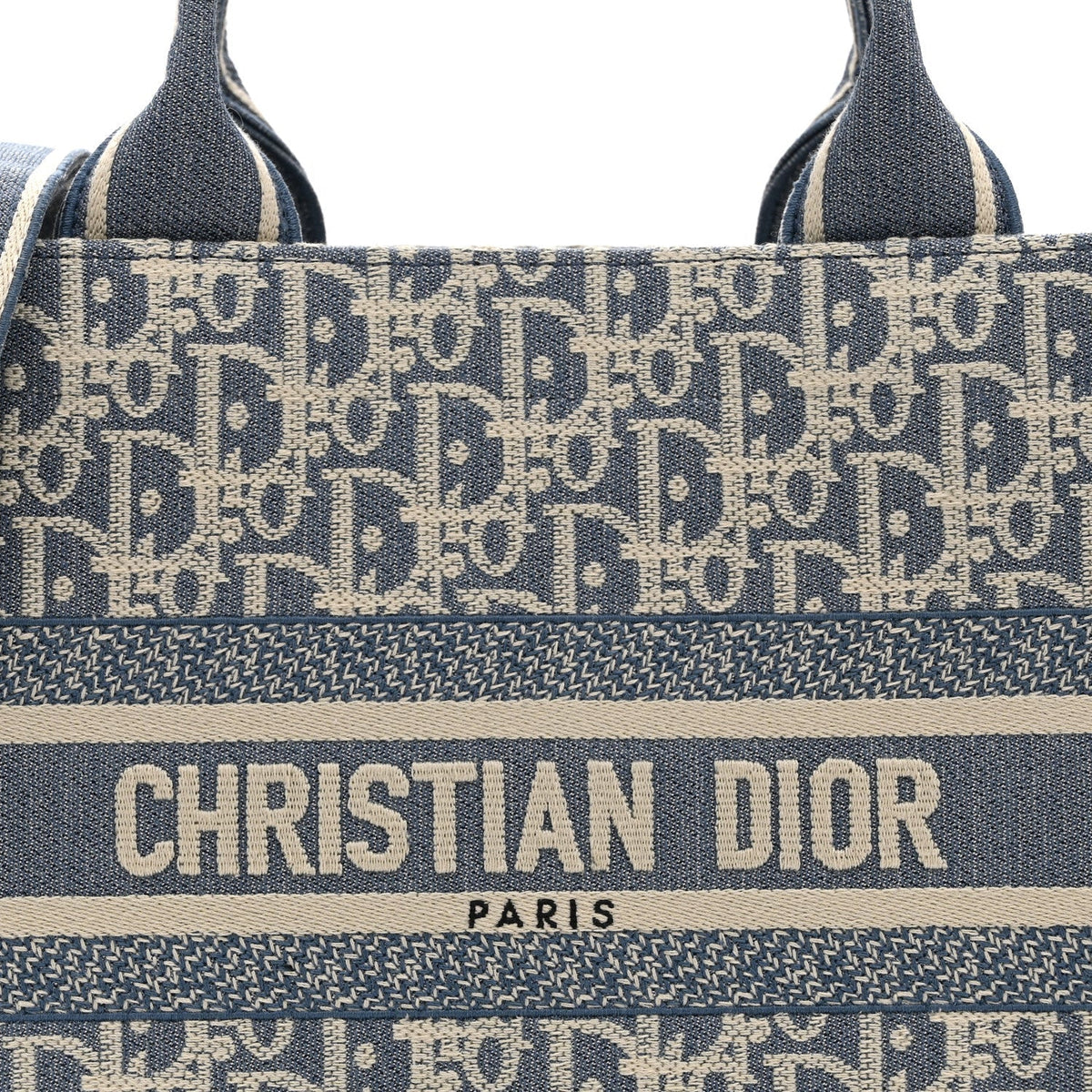 Oblique Chambray Calfskin Small Book Tote With Strap Blue Latte