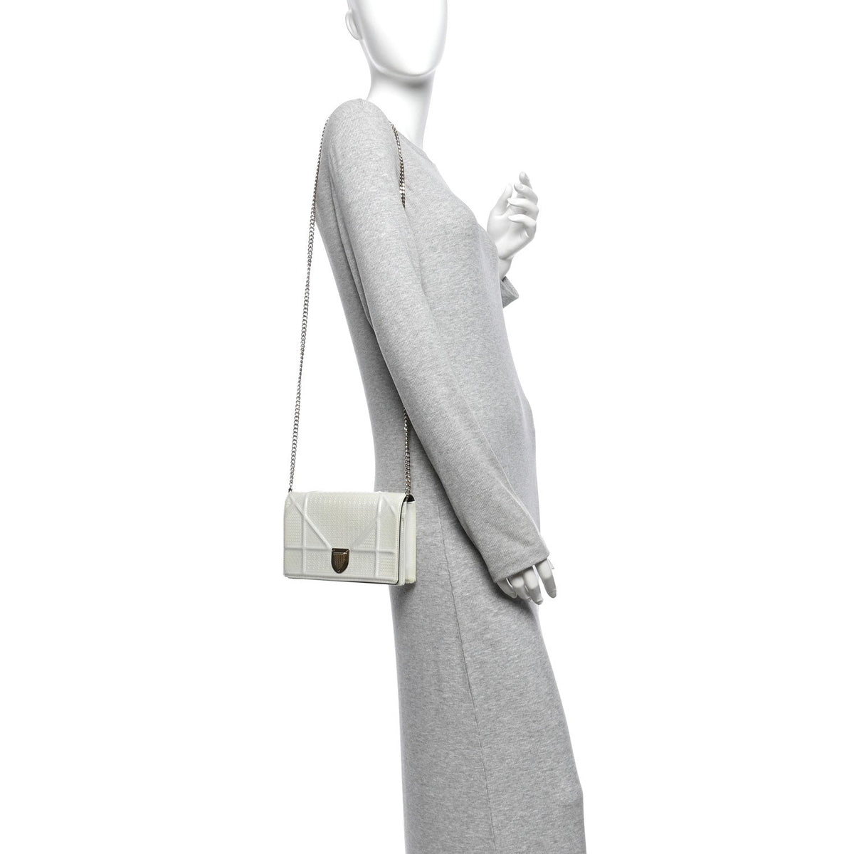 Patent Micro-Cannage Diorama Wallet on Chain Pouch Metallic White
