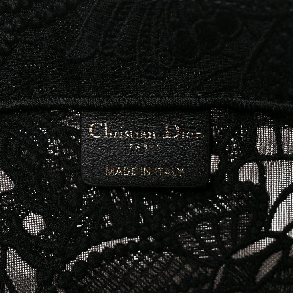 Embroidered 3D Macrame D-Lace Butterfly Large Book Tote Black Multicolor