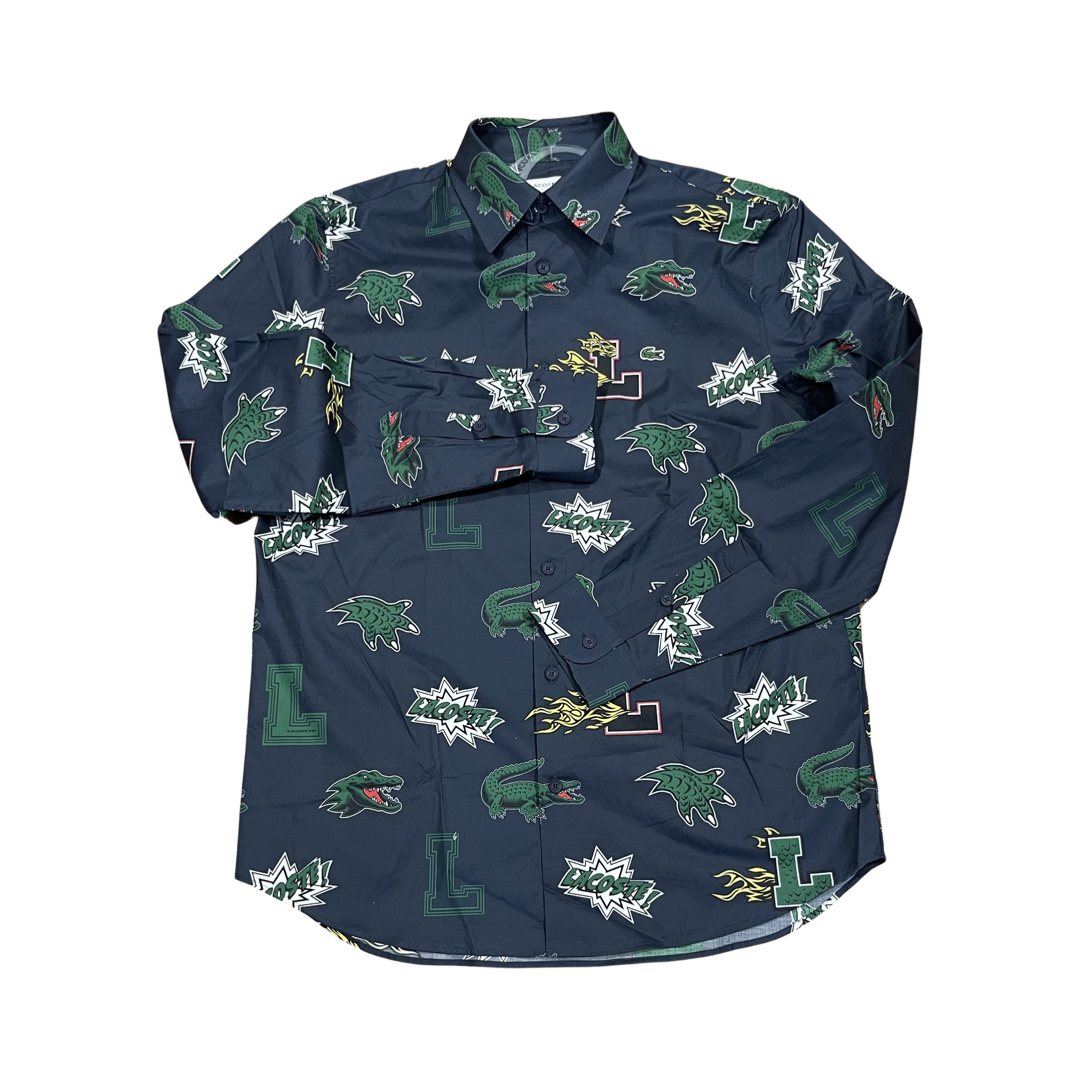 New Arrival LACOSTE - HOLIDAY REGULAR FIT CROCODILE PRINT SHIRTS Men -NAVY BLUE /WHITE