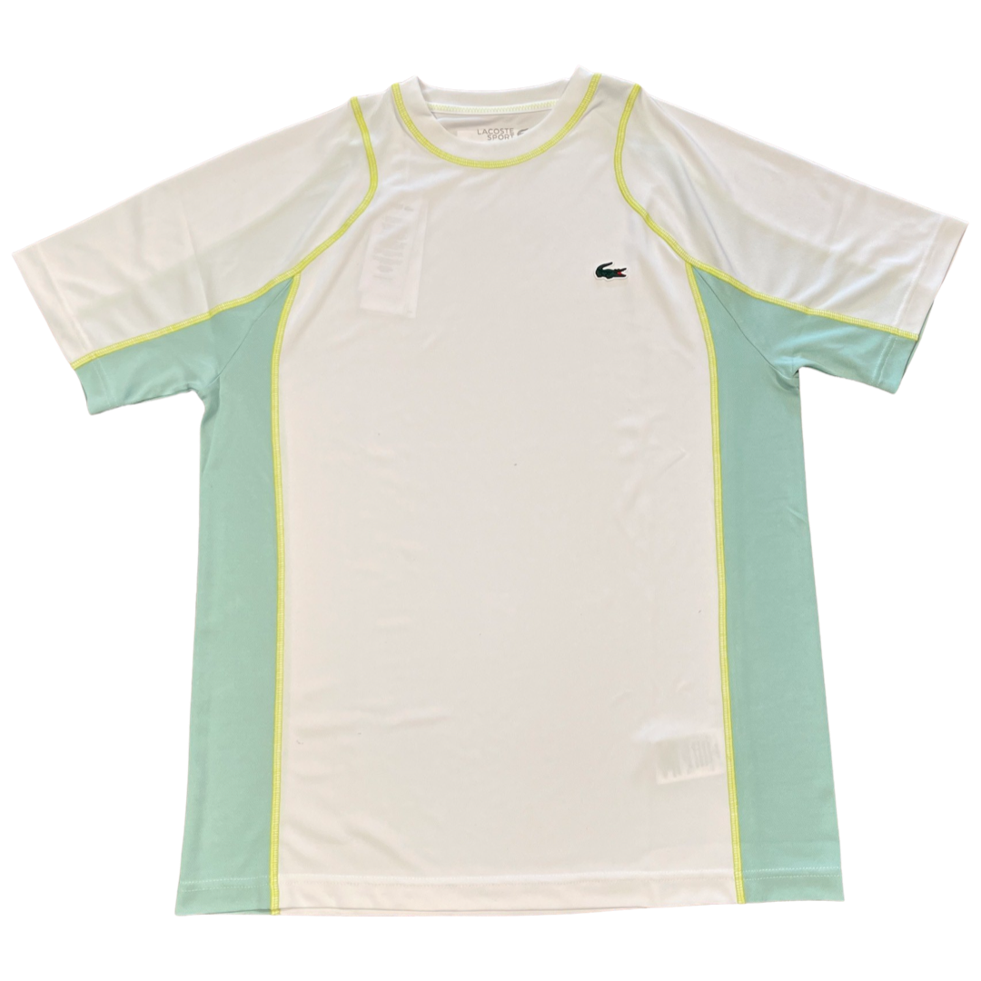 New Arrival LACOSTE  SPORT TENNIS CREW NECK T-SHIRT Men- WHITE / LIGHT GREEN-AWT
