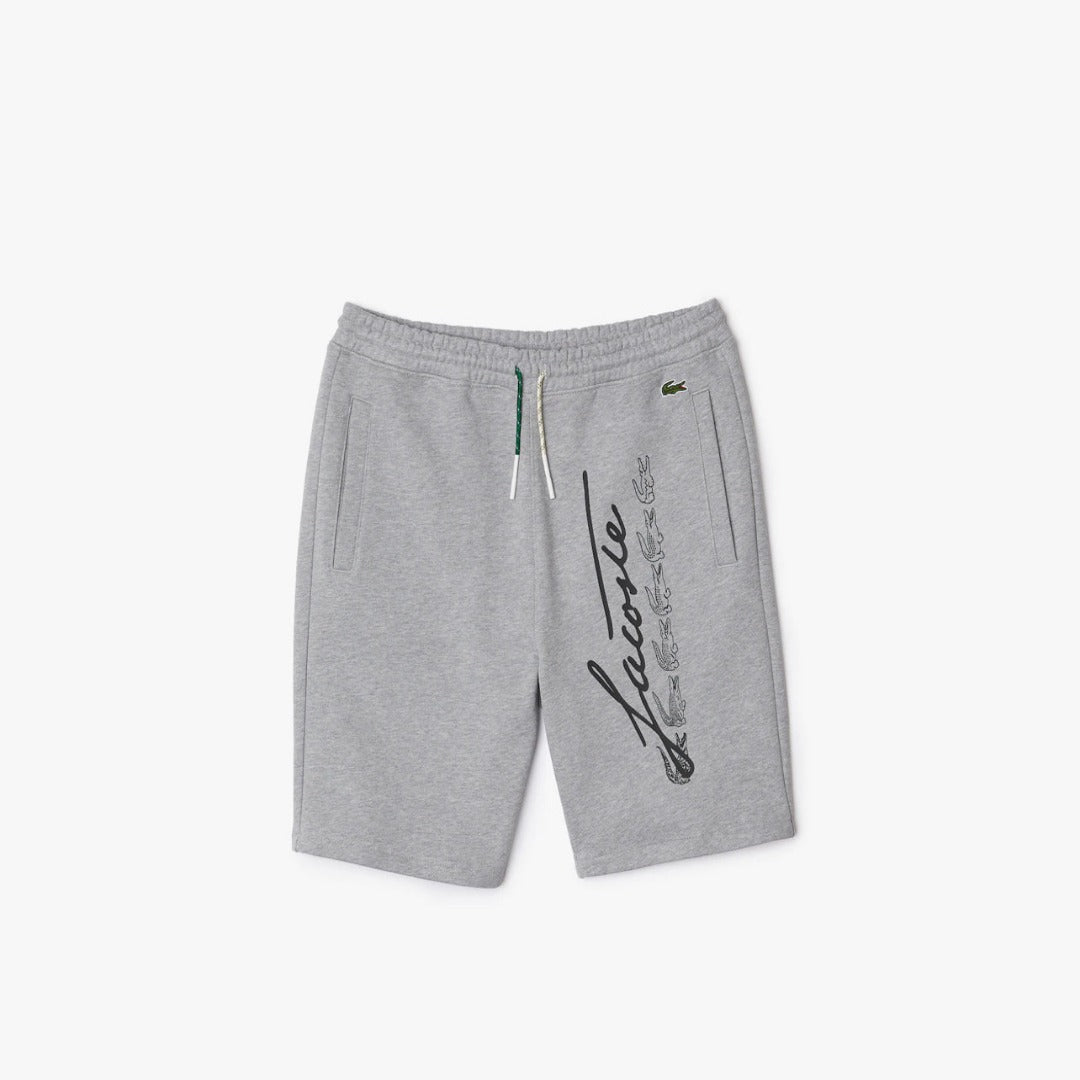 New Arrival Lacoste SIGNATURE PRINT COTTON FLEECE  Short Men -GREY CHINE