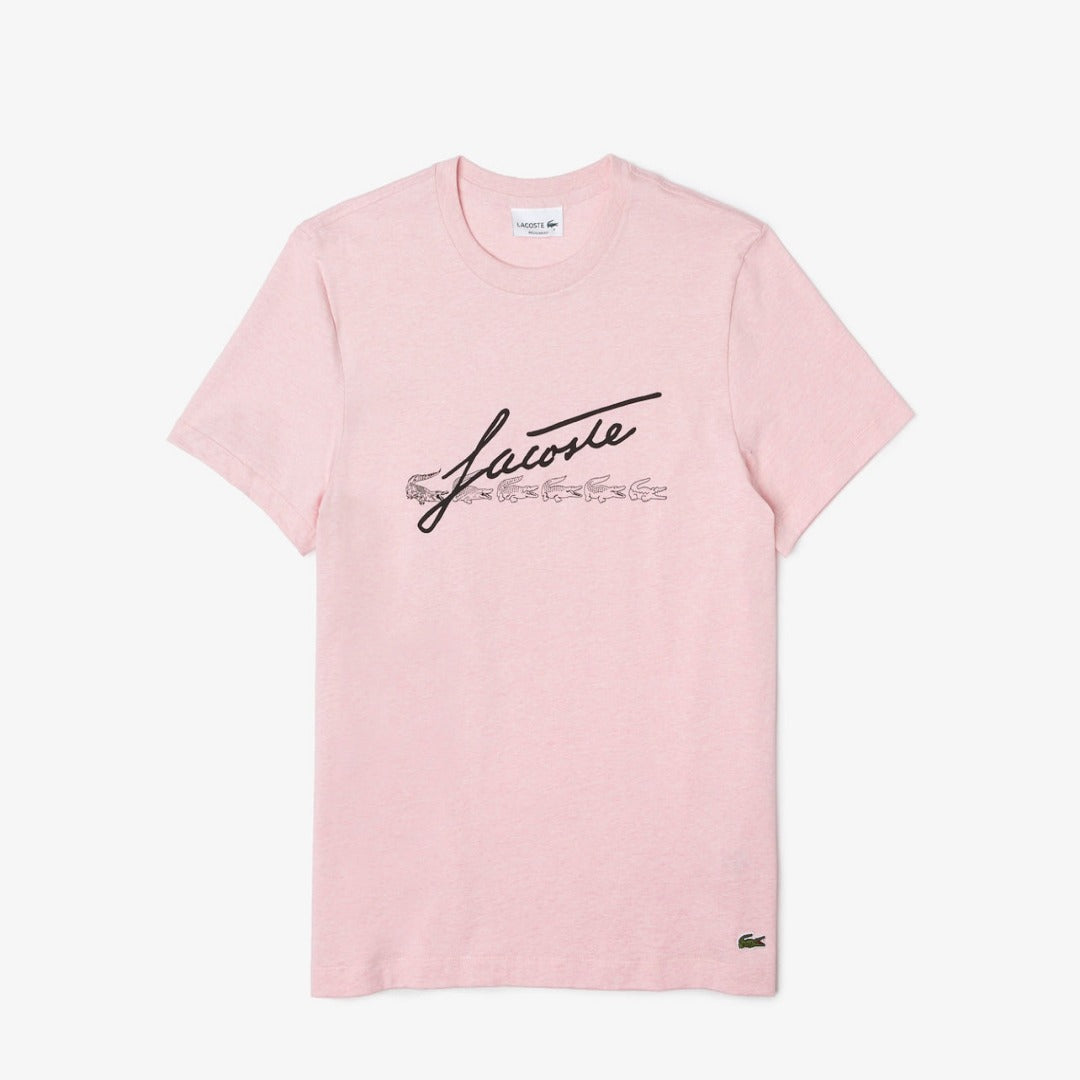 New Arrival LACOSTE SIGNATURE PRINT CREW NECK T-SHIRT Men - PINK
