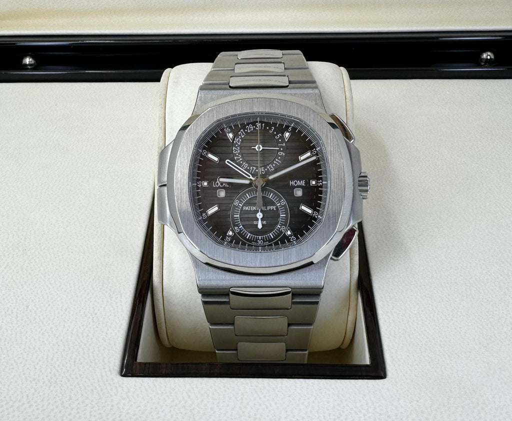 Patek Philippe 40.5mm Nautilus Travel Time Chronograph Watch Black Dial 5990/1A